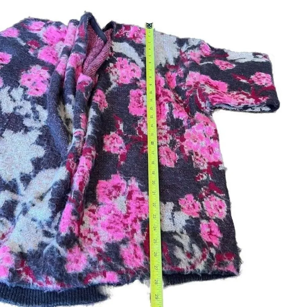 Free People Primrose Floral V-Neck Oversize Tunic Sweater Size Small